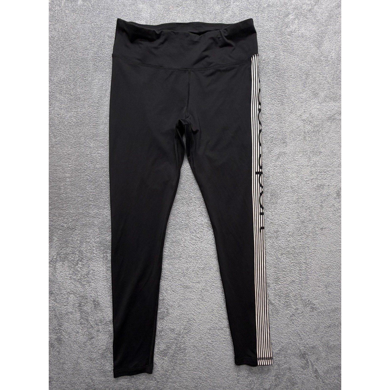 Bebe Sport Pants Womens Large Black Side Stripe Ankle Leggings Stretch Athletic